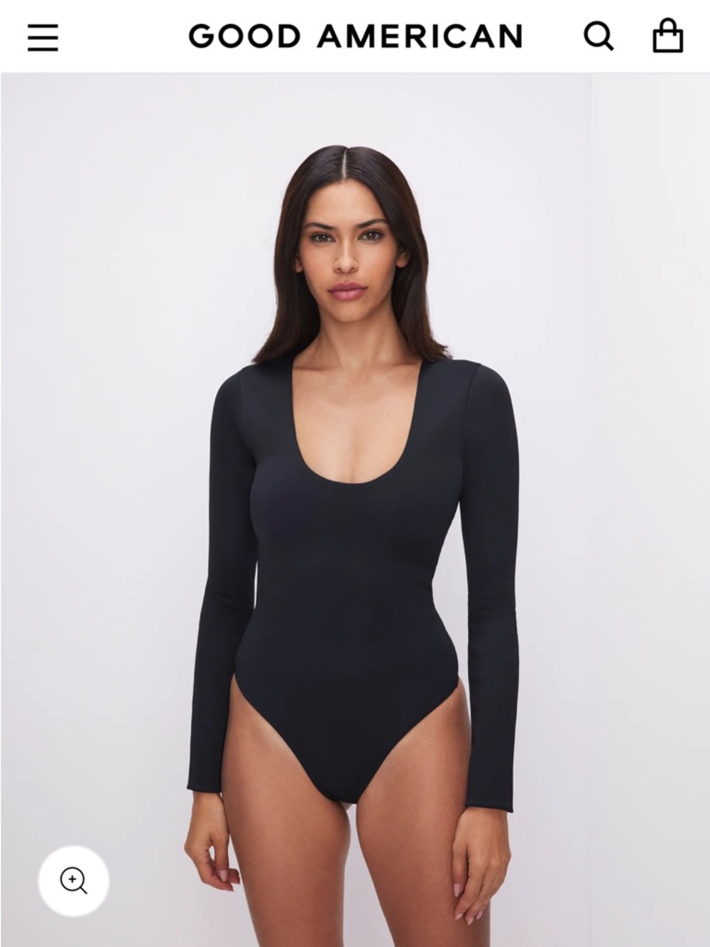 Good American Sculpting Scoop Neck Long-Sleeve Black Bodysuit